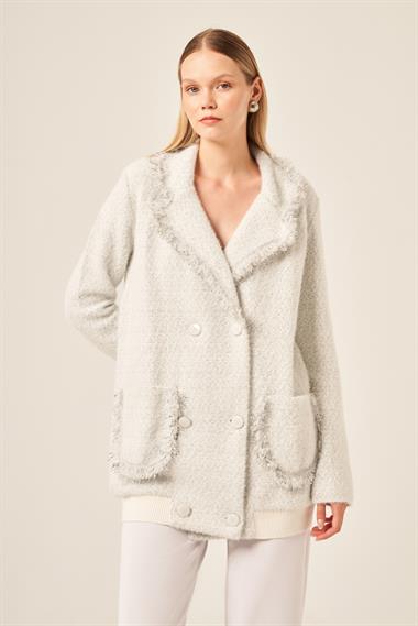 FTZ Women Kadın Saçak Detaylı Hırka  Ekru 20781