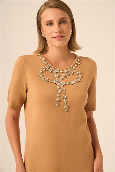 FTZ Women Kadın Taş Detaylı Tunik  Bisküvi 20839