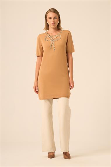 FTZ Women Kadın Taş Detaylı Tunik  Bisküvi 20839