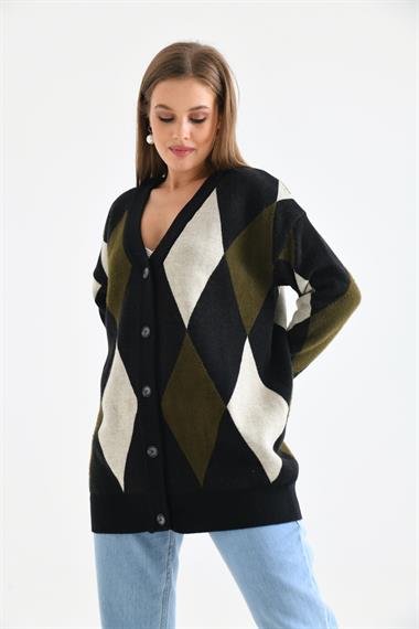 FTZ Women Ftz Women Kadın Baklava Desenli Hırka  Siyah 20019