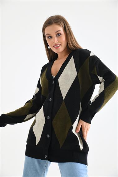 FTZ Women Ftz Women Kadın Baklava Desenli Hırka  Siyah 20019