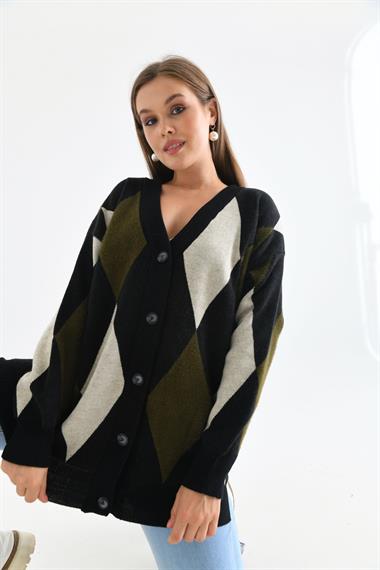 FTZ Women Ftz Women Kadın Baklava Desenli Hırka  Siyah 20019