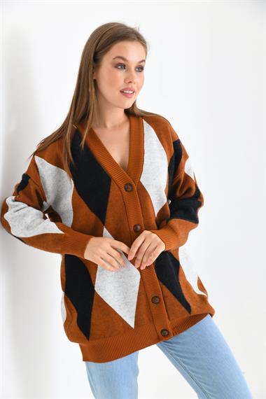 FTZ Women Ftz Women Kadın Baklava Desenli Hırka  Kiremit 20019