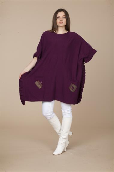 FTZ Women Kadın Cep Detaylı Panço  Mürdüm 21-1016