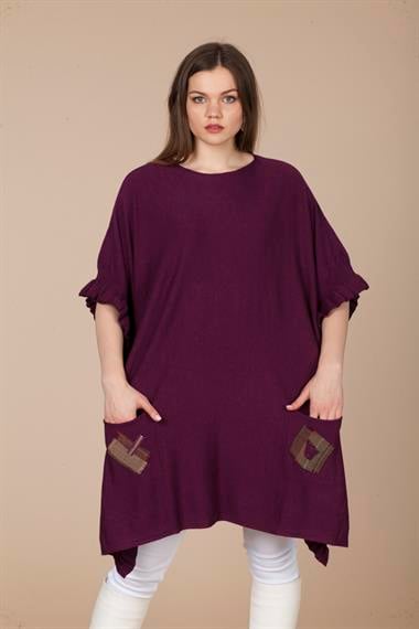 FTZ Women Kadın Cep Detaylı Panço  Mürdüm 21-1016