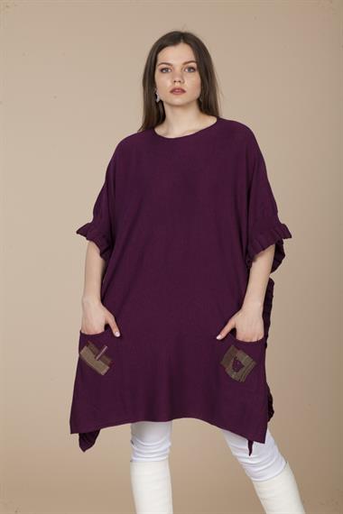 FTZ Women Kadın Cep Detaylı Panço  Mürdüm 21-1016