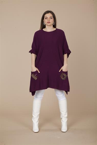 FTZ Women Kadın Cep Detaylı Panço  Mürdüm 21-1016