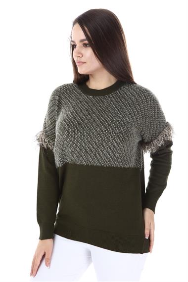 FTZ Women FTZ Women Kadın Kolları Püskül Detay Triko  Haki 21-1337