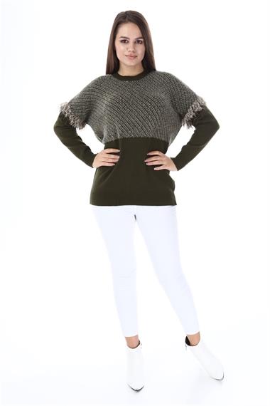 FTZ Women FTZ Women Kadın Kolları Püskül Detay Triko  Haki 21-1337