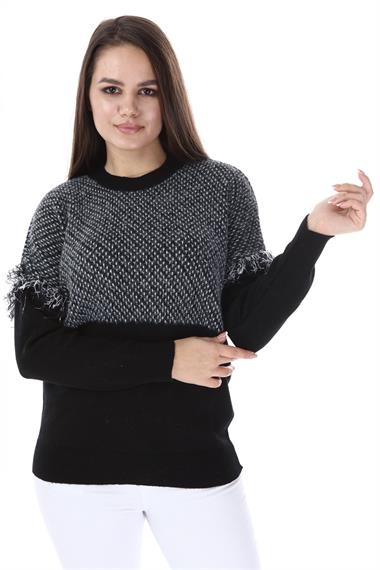 FTZ Women FTZ Women Kadın Kolları Püskül Detay Triko  Siyah 21-1337