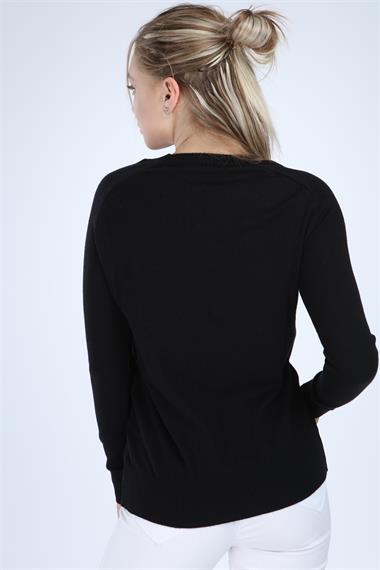 FTZ Women Kadın Önü Detaylı Triko  Siyah 20-585