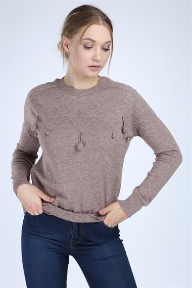 FTZ Women Kadın Önü Detaylı Triko  Beige 20-585