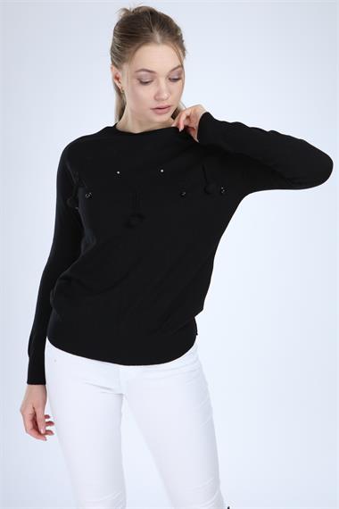 FTZ Women Kadın Önü Detaylı Triko  Siyah 20-585