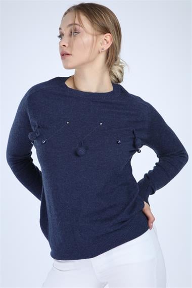 FTZ Women Kadın Önü Detaylı Triko  İndigo 20-585