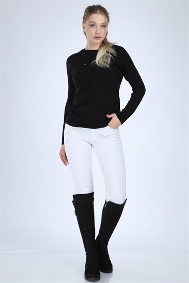 FTZ Women Kadın Önü Detaylı Triko  Siyah 20-585