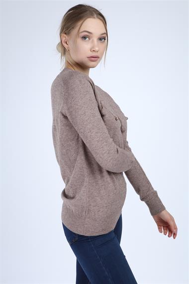 FTZ Women Kadın Önü Detaylı Triko  Beige 20-585