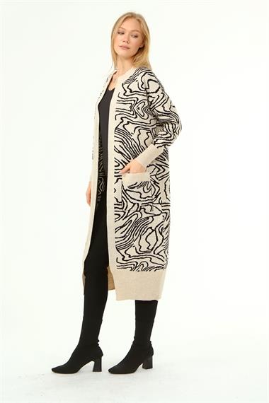 FTZ Women FTZ Women Kadın Zebra Desen Giy Çık Hırka  Taş 21-6005