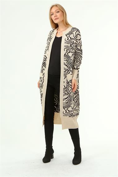 FTZ Women FTZ Women Kadın Zebra Desen Giy Çık Hırka  Taş 21-6005