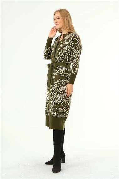 FTZ Women FTZ Women Kadın Zebra Desen Giy Çık Hırka  Haki 21-6005
