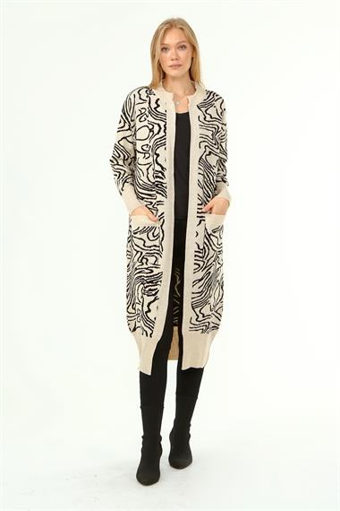 FTZ Women FTZ Women Kadın Zebra Desen Giy Çık Hırka  Taş 21-6005