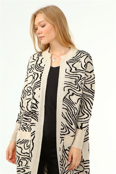 FTZ Women FTZ Women Kadın Zebra Desen Giy Çık Hırka  Taş 21-6005