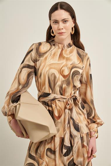 FTZ Women İpek Şifon Elbise  Kahve 31026