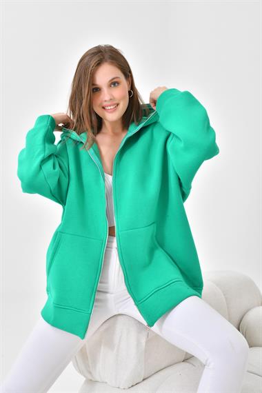 FTZ Women Kadın Oversize 3 İp Şardonlu Fermuarlı Sweatshırt  Benetton 10002