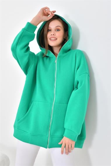 FTZ Women Kadın Oversize 3 İp Şardonlu Fermuarlı Sweatshırt  Benetton 10002