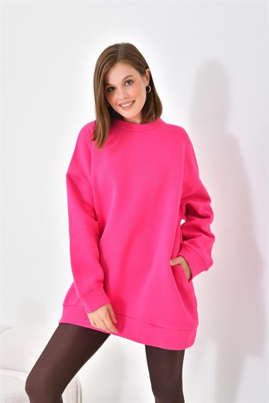 FTZ Women Kadın Oversize 3 İp Şardonlu Sweatshirt  Fuşya 10001