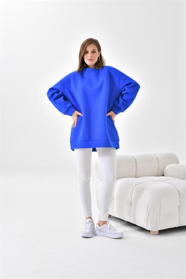 FTZ Women Kadın Oversize 3 İp Şardonlu Sweatshirt  Saks Mavi 10001