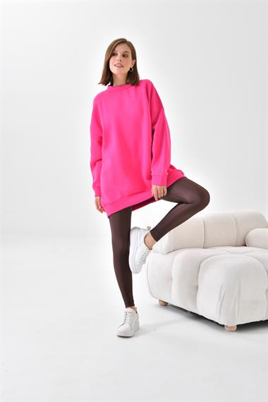 FTZ Women Kadın Oversize 3 İp Şardonlu Sweatshirt  Fuşya 10001