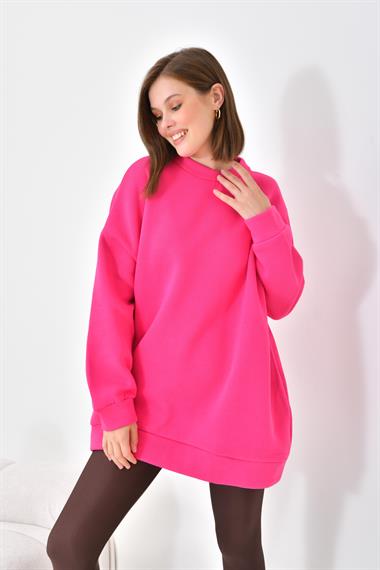 FTZ Women Kadın Oversize 3 İp Şardonlu Sweatshirt  Fuşya 10001