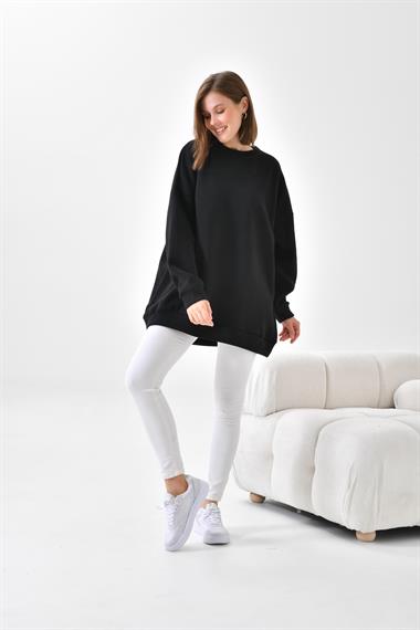 FTZ Women Kadın Oversize 3 İp Şardonlu Sweatshirt  Siyah 10001