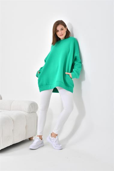 FTZ Women Kadın Oversize 3 İp Şardonlu Sweatshirt  Benetton 10001