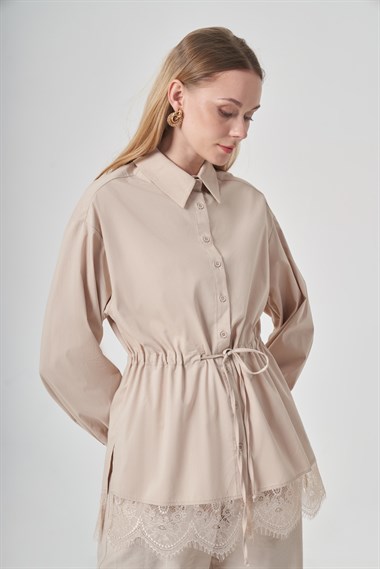 FTZ Women Kadın Alt Dantel Gömlek  Beige 31437