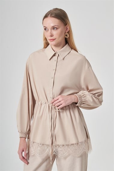 FTZ Women Kadın Alt Dantel Gömlek  Beige 31437