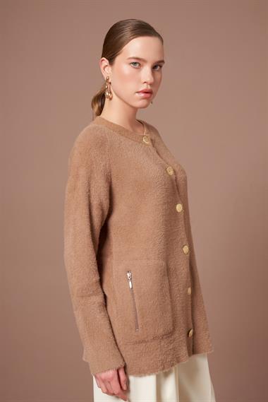 FTZ Women Kadın Angora Hırka  Bisküvi 25259