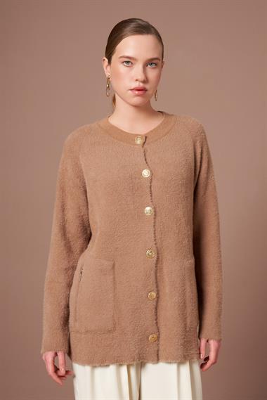 FTZ Women Kadın Angora Hırka  Bisküvi 25259