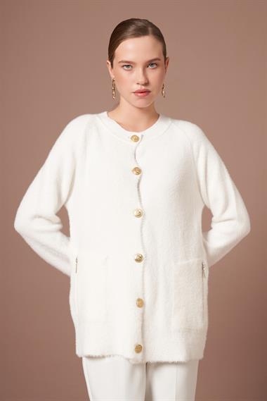 FTZ Women Kadın Angora Hırka  Ekru 25259