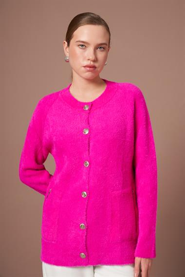 FTZ Women Kadın Angora Hırka  Fuşya 25259