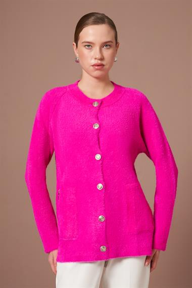 FTZ Women Kadın Angora Hırka  Fuşya 25259