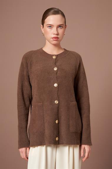 FTZ Women Kadın Angora Hırka  Kahve 25259