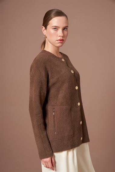 FTZ Women Kadın Angora Hırka  Kahve 25259