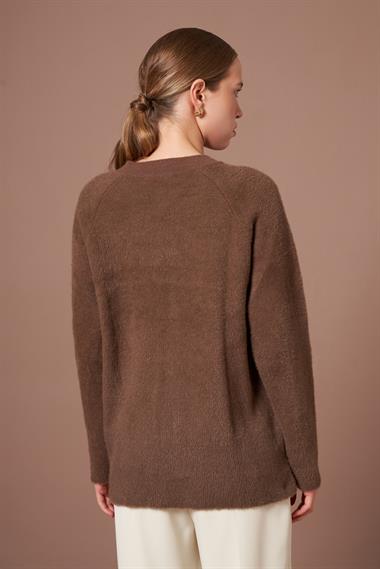 FTZ Women Kadın Angora Hırka  Kahve 25259