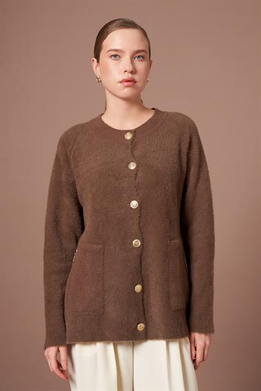 FTZ Women Kadın Angora Hırka  Kahve 25259