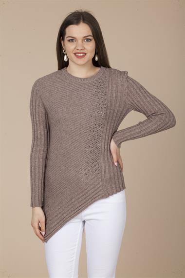 FTZ Women Kadın Asimetrik Kesim Triko  Beige 20-584