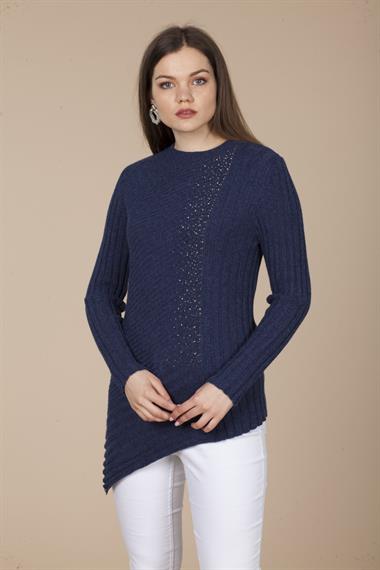 FTZ Women Kadın Asimetrik Kesim Triko  İndigo 20-584