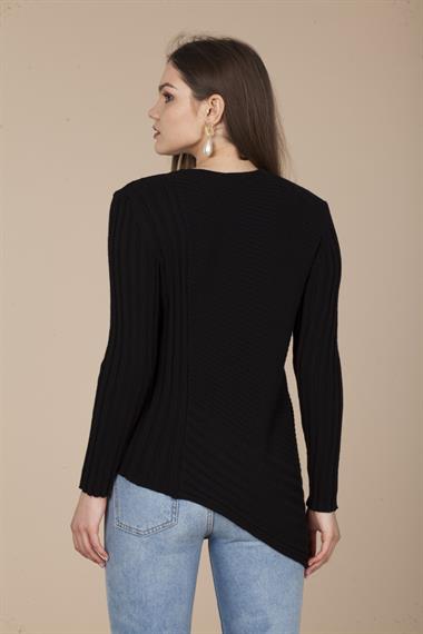 FTZ Women Kadın Asimetrik Kesim Triko  Siyah 20-584