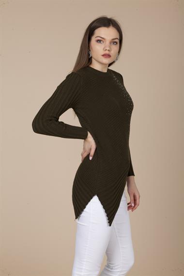 FTZ Women Kadın Asimetrik Kesim Triko  Haki 20-584