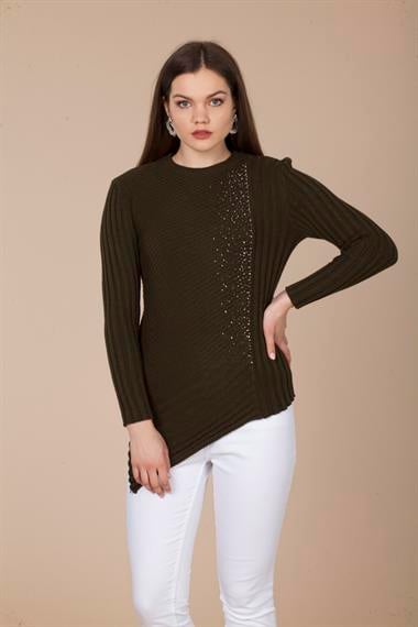 FTZ Women Kadın Asimetrik Kesim Triko  Haki 20-584